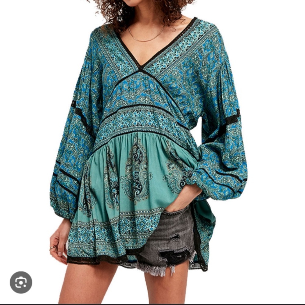 Free People Luna Scarf Print Tunic Top